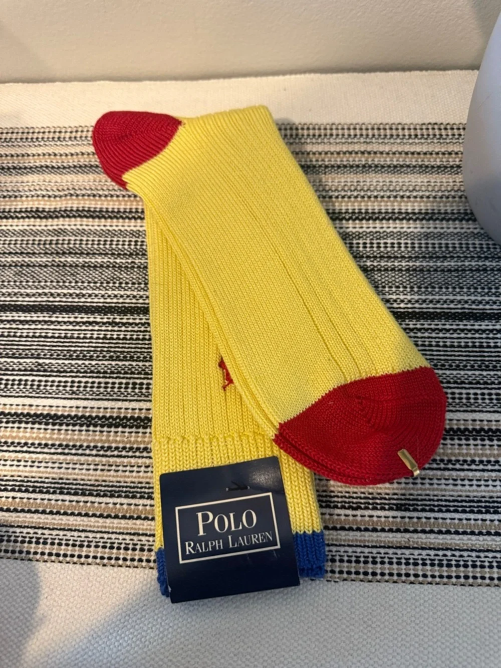 Vintage Polo Ralph Lauren Colorblock Socks Yellow Red Blue‎ Made in Japan NOS